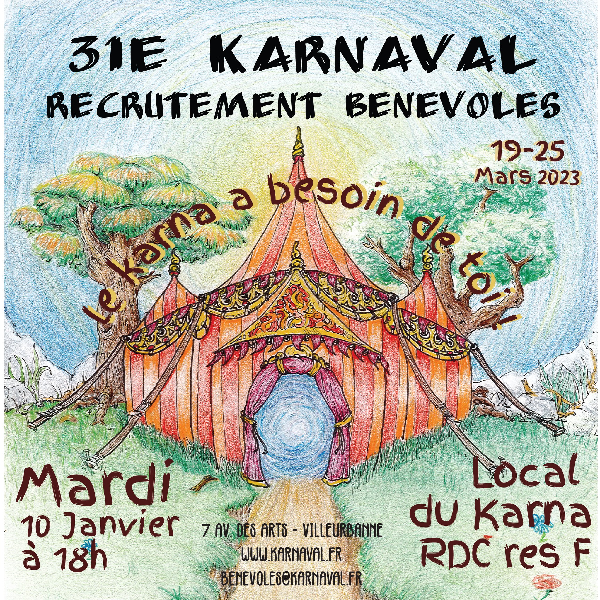 Eh salut l'ami.e ! Tu t'ennuies un peu en ce moment et l'hiver te rend morose ? Et si participer à l'organisation d'un festival te sortait un peu de ta grotte ? Eh mais c'est génial, le Karna a ce qu'il te faut ! Rejoins l'équipe du Karnaval pour participer à l'organisation de la semaine de la solidarité, qui aura lieu du 19 au 25 mars ! Alors retrouve-nous au lokal (RDC résidence F – 7 av. des Arts Villeurbanne), le mardi 10 janvier à 18h ! Tu pourras même te réfugier sous un plaid en dégustant une délicieuse tasse de chocolat chaud ! Si tu veux faire de l'élek, cuisiner, bricoler, ou organiser des koncerts et spectacles, c'est le moment idéal !